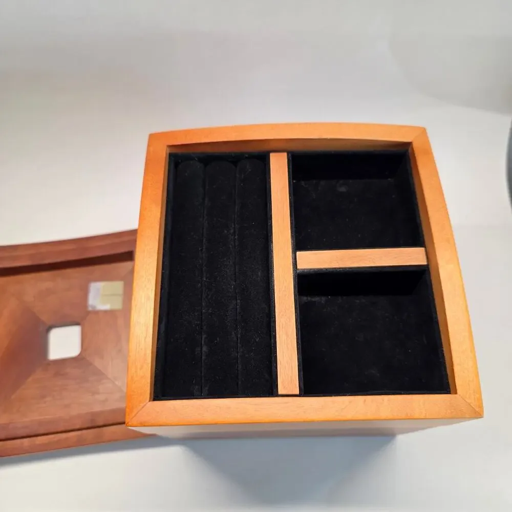 Hold Everything Wooden Valet Jewelry Box Organizer Removable Tray Brown